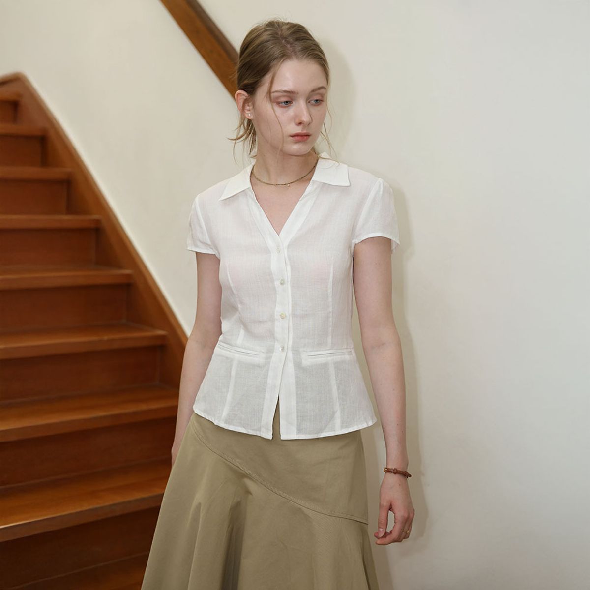 던드롭(DUNDROP) DD_Peplum short sleeve shirt_2color