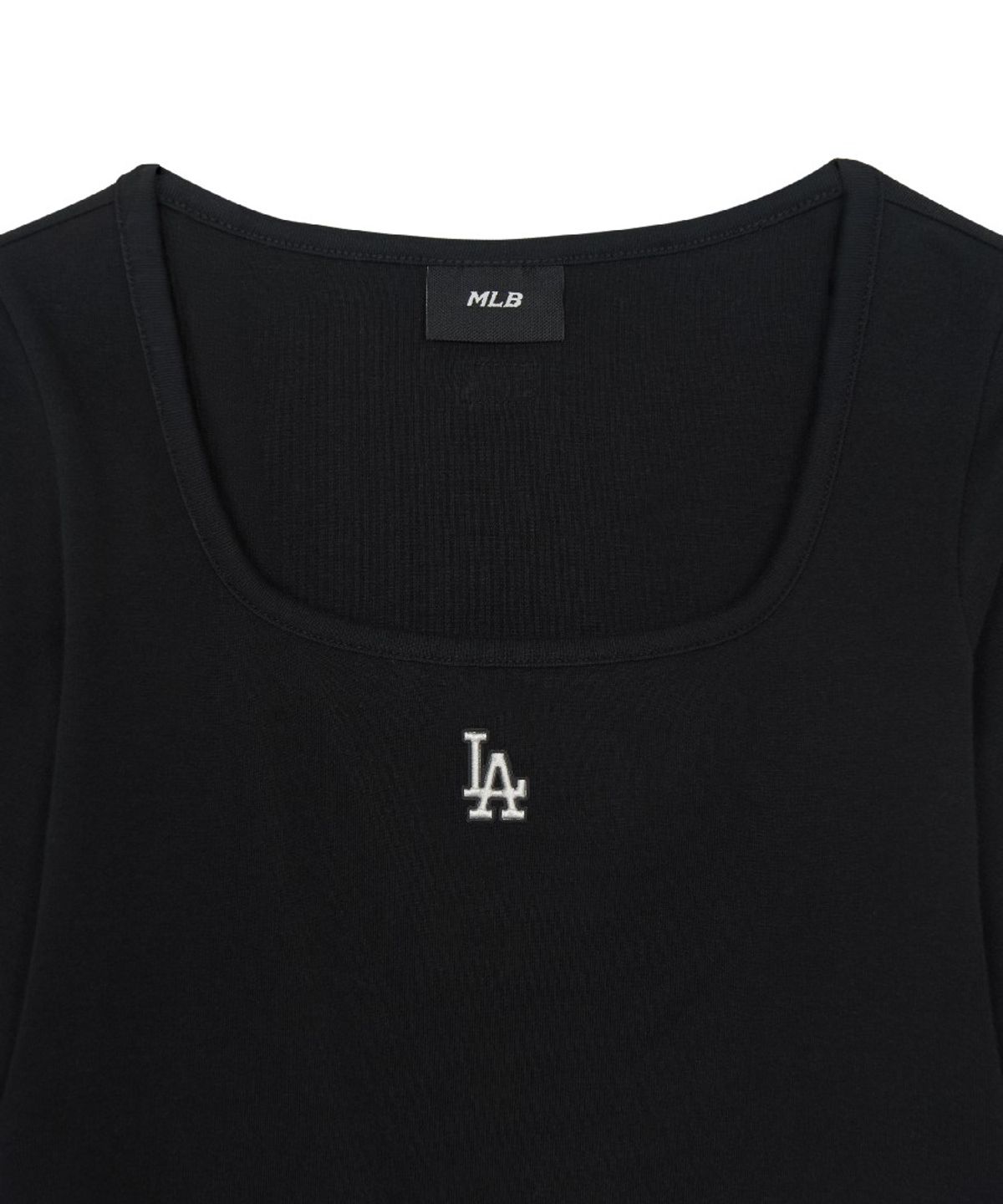 엠엘비(MLB) 여성 베이직 슬림 세미크롭 스퀘어넥 긴팔 티셔츠 LA (Black)