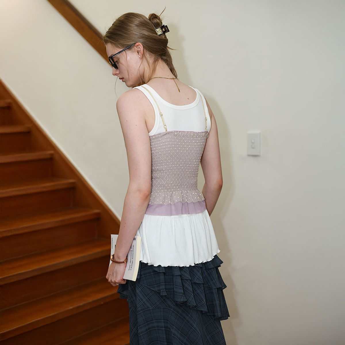 던드롭(DUNDROP) DD_Floral lace camisole top_PURPLE