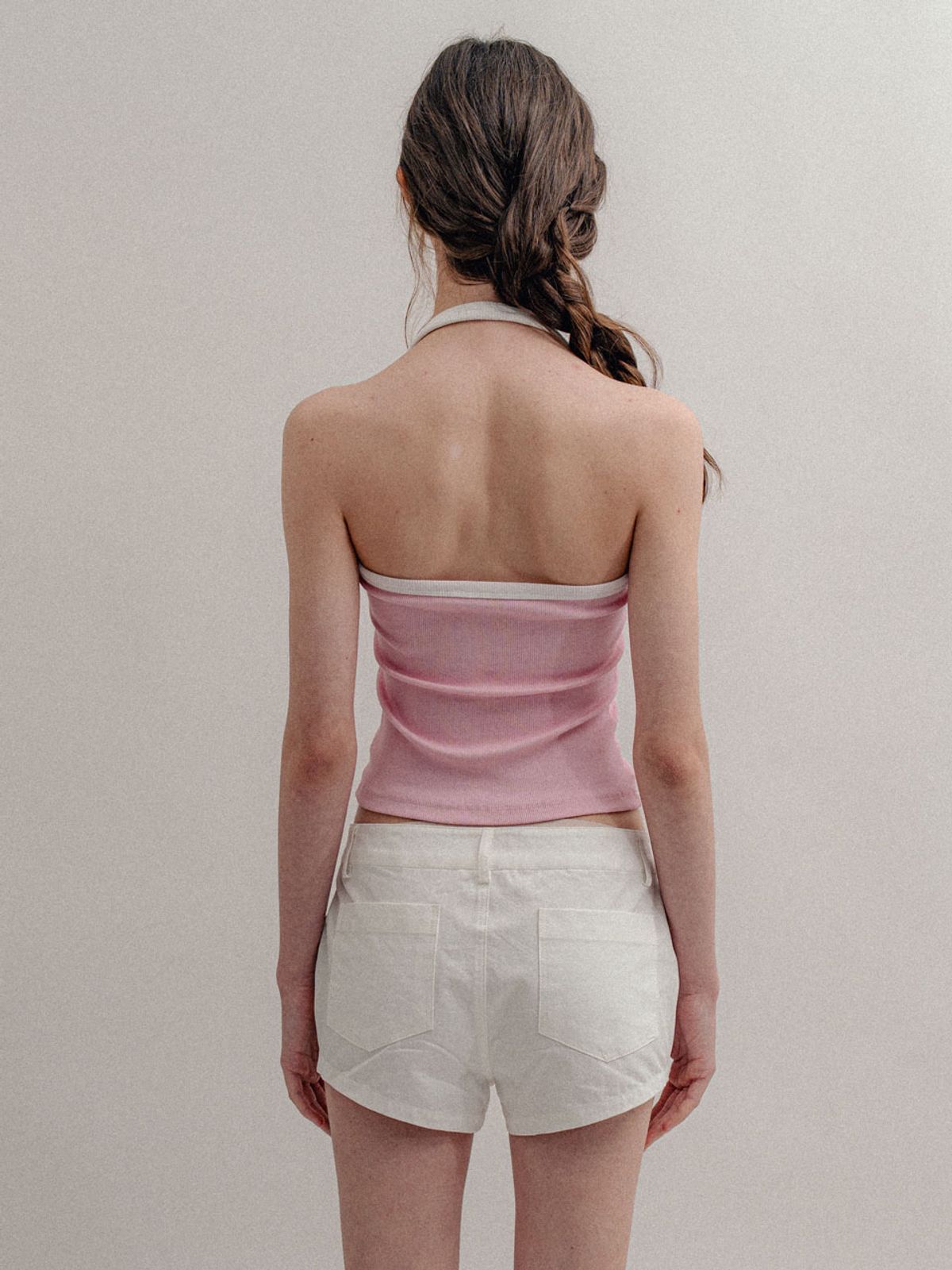 비수스(VISUS) Ribbed Halter Top_Pink