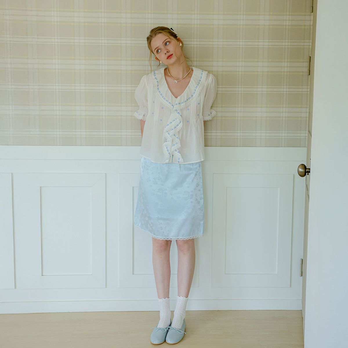 쎄무아듀(CEST MOIDEW) Cest_Floral jacquard mini skirt_BLUE