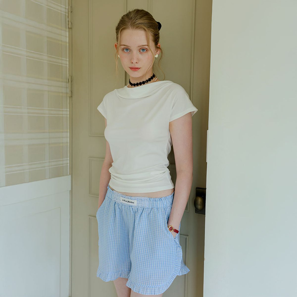 쎄무아듀(CEST MOIDEW) Cest_Frill hem gingham shorts pants_BLUE