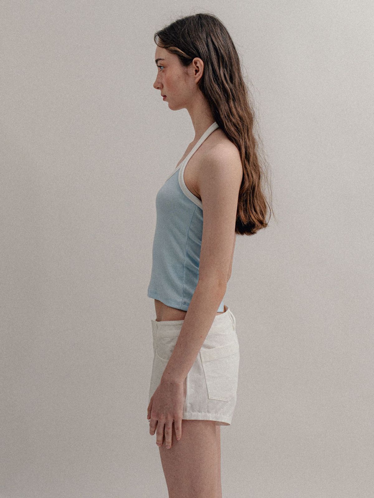 비수스(VISUS) Ribbed Halter Top_Skyblue