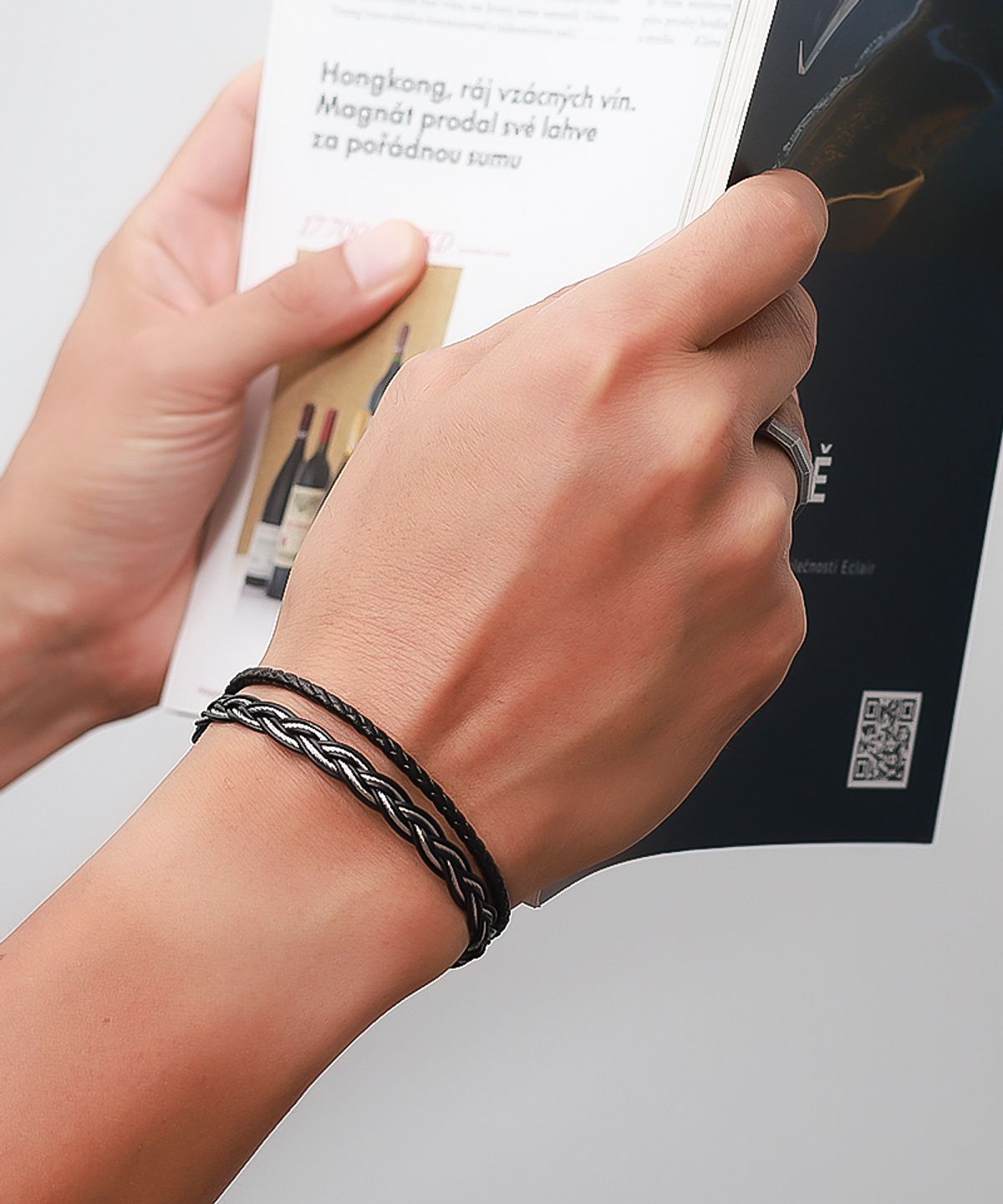 블랑시에르(BLANCIER) 테네브르 BM268B1299 와이어 레이어드 소 가죽 팔찌