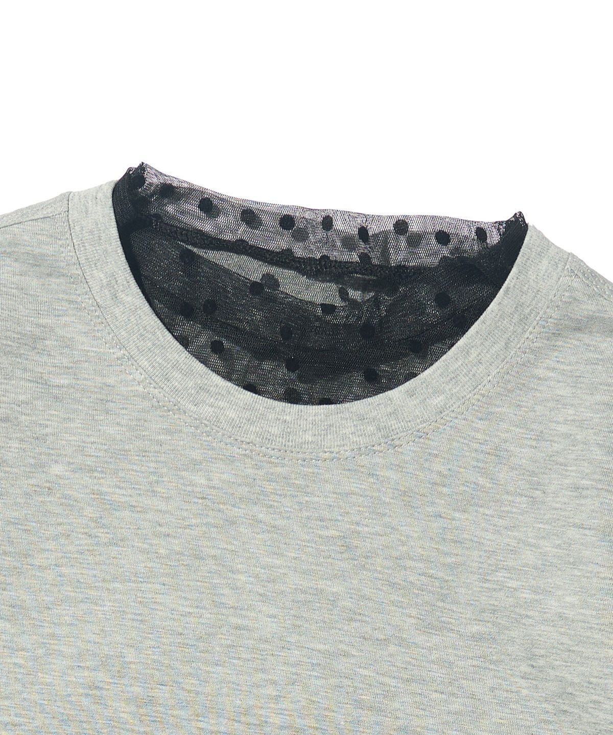 카고브로스 포 우먼(CARGOBROS FOR WOMAN) 도트 시스루 롱슬리브 레이어드 반팔티 세트 (블랙/멜란지)