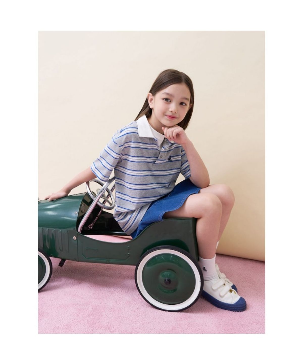 빈폴 키즈(BEANPOLE KIDS) 멀티 스트라이프 티카라 반소매 티셔츠 - 그레이