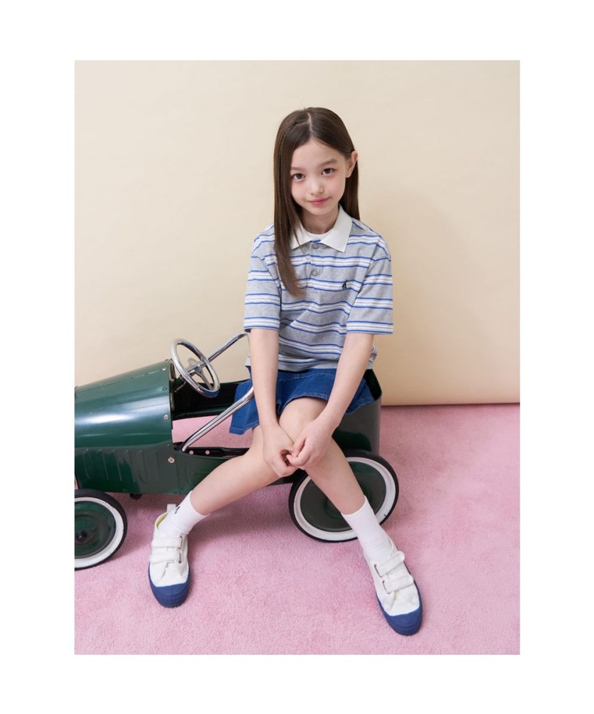 빈폴 키즈(BEANPOLE KIDS) 멀티 스트라이프 티카라 반소매 티셔츠 - 그레이
