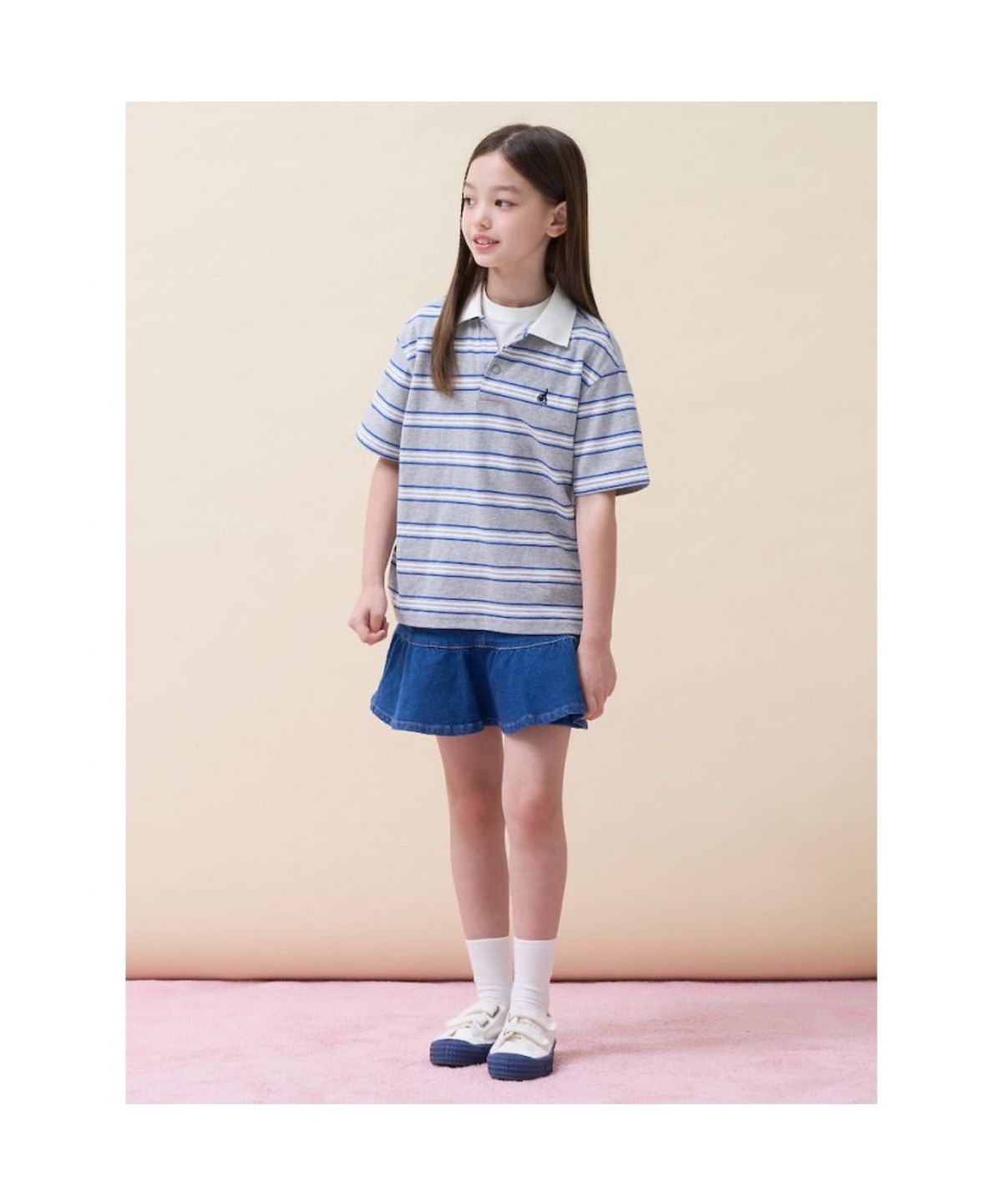 빈폴 키즈(BEANPOLE KIDS) 멀티 스트라이프 티카라 반소매 티셔츠 - 그레이