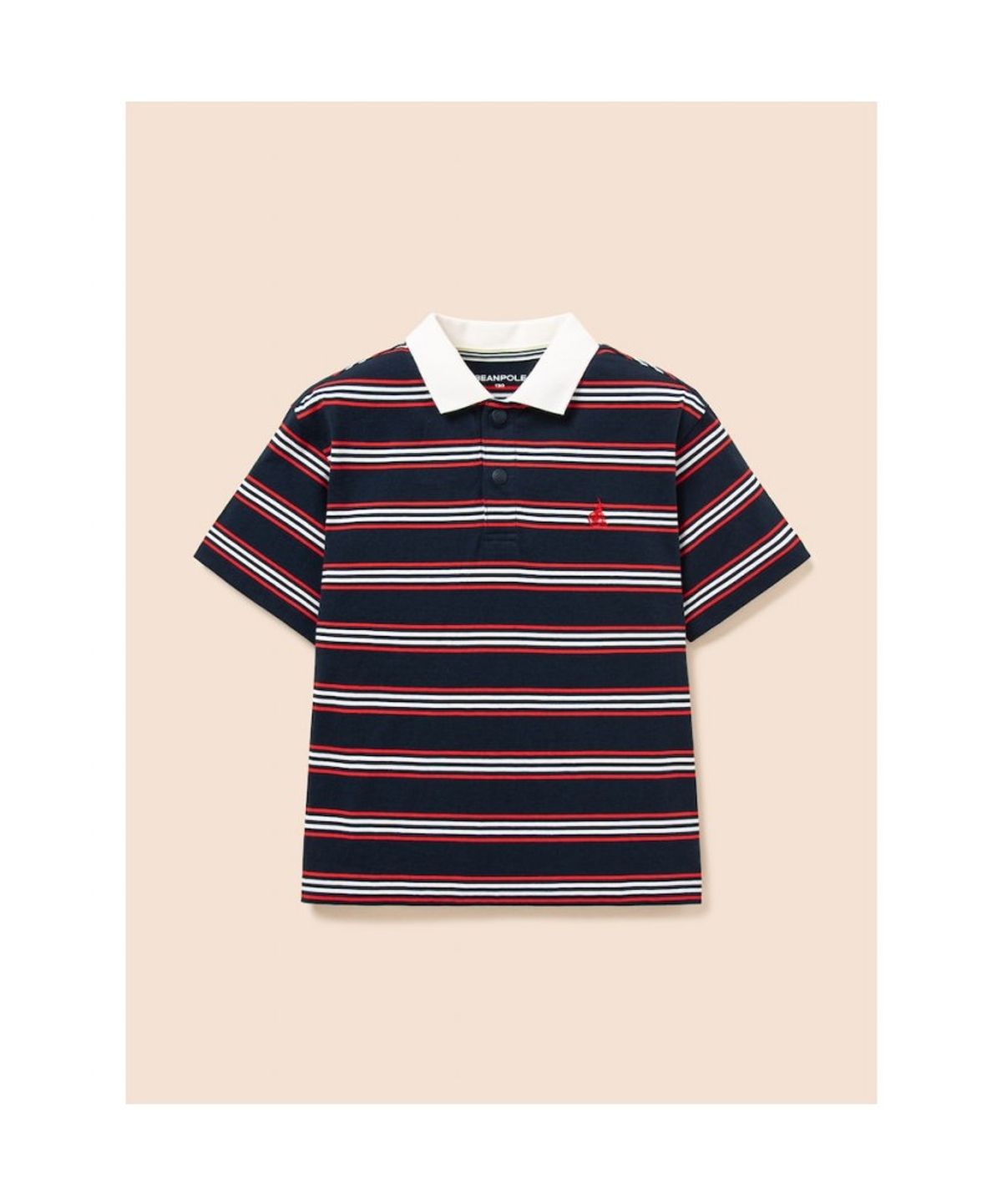 빈폴 키즈(BEANPOLE KIDS) 멀티 스트라이프 티카라 반소매 티셔츠 - 네이비