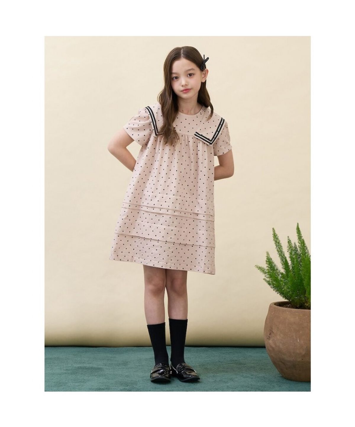 빈폴 키즈(BEANPOLE KIDS) 도트 시어서커 원피스 - 베이지