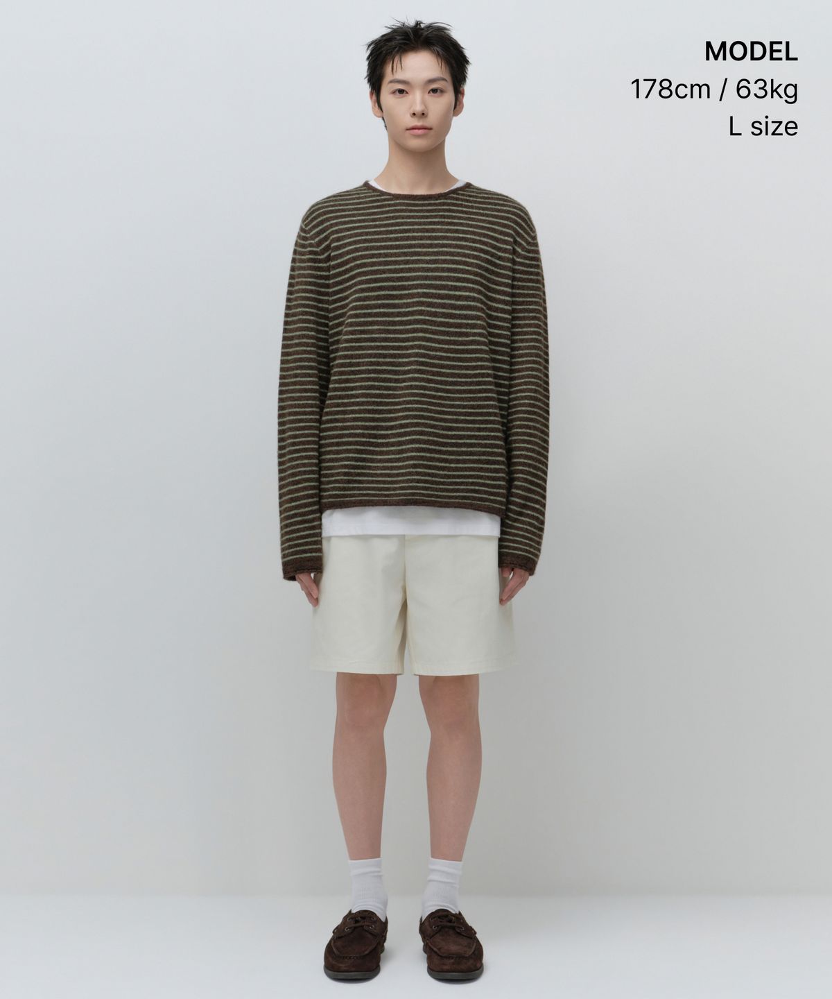 무신사 스탠다드(MUSINSA STANDARD) 헤어리 스트라이프 크루 넥 니트 [브라운]