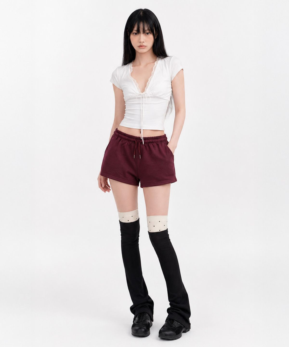 언더오프(UNDEROFF) A라인 마이크로 스웻 쇼츠 버건디