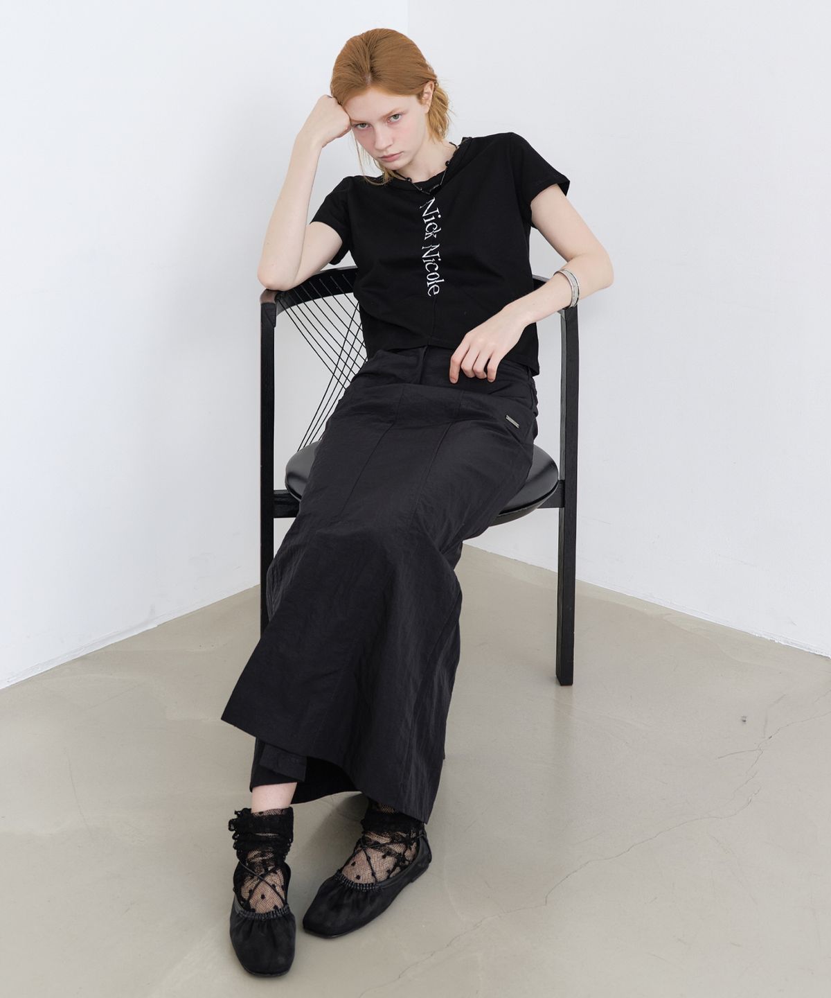 닉앤니콜(NICK&NICOLE) PANEL LONG SKIRT_BLACK