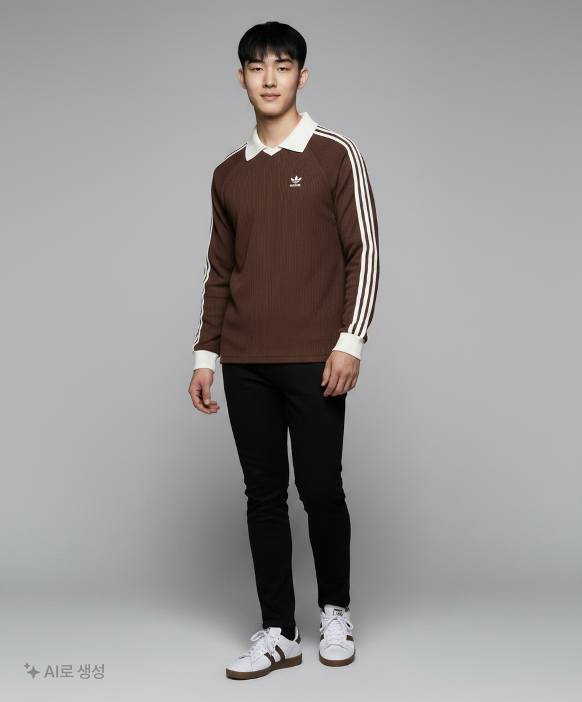 아디다스(ADIDAS) 와플 롱 슬리브 폴로 티 - 다크브라운 / KQ6868 S