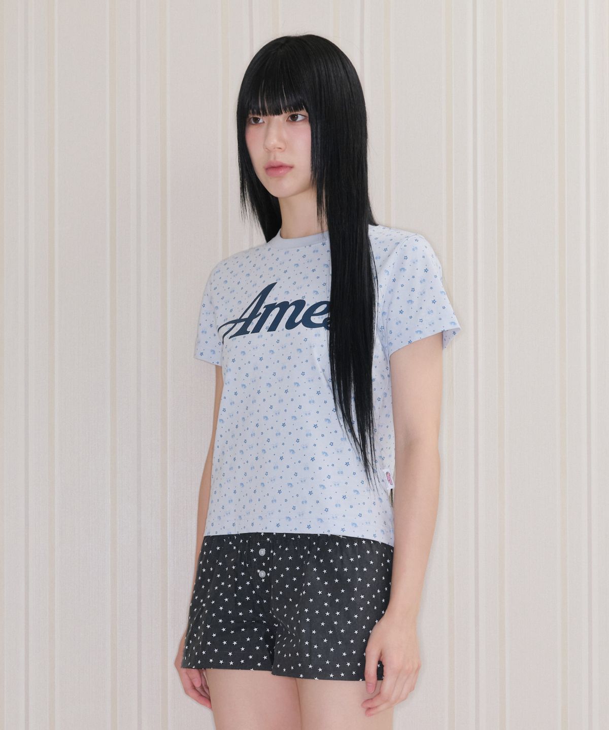 아메스 월드와이드(AMES-WORLDWIDE) PPG TWINKLE CROP TEE SKY BLUE
