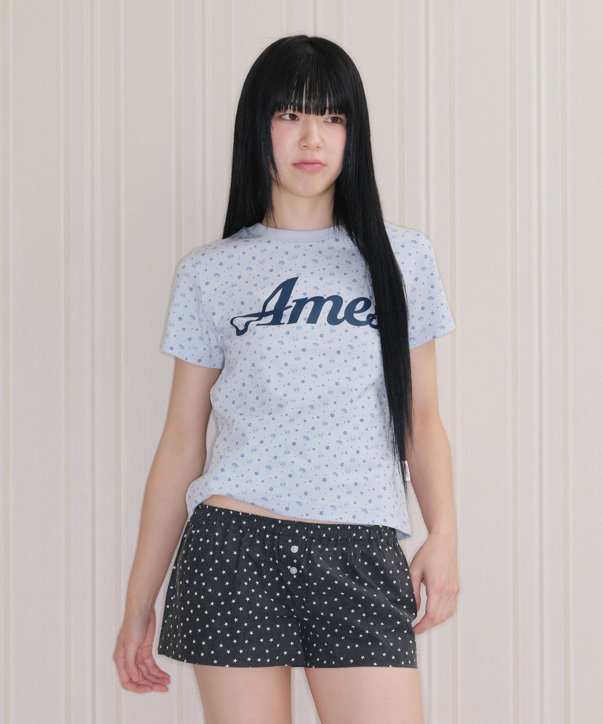 아메스 월드와이드(AMES-WORLDWIDE) PPG TWINKLE CROP TEE SKY BLUE