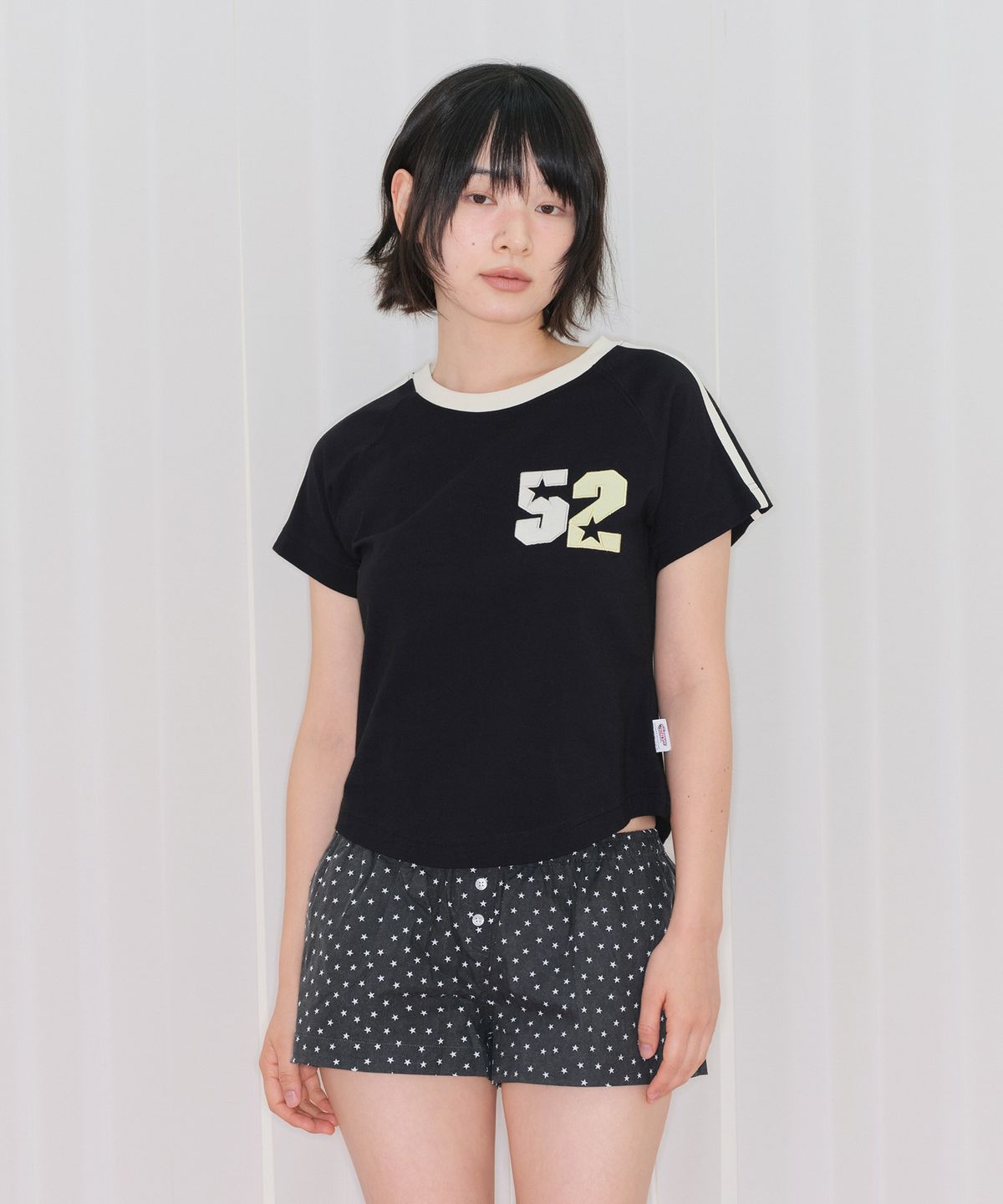 아메스 월드와이드(AMES-WORLDWIDE) PPG 52 ROUND HEM CROP TEE BLACK