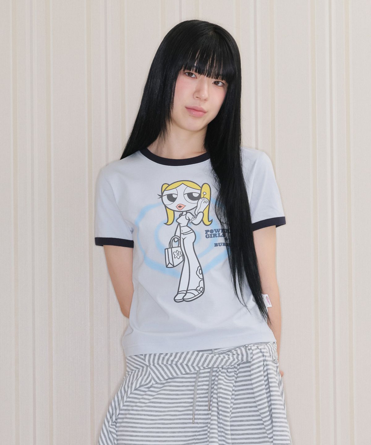 아메스 월드와이드(AMES-WORLDWIDE) PPG GIRL RINGER TEE SKY BLUE