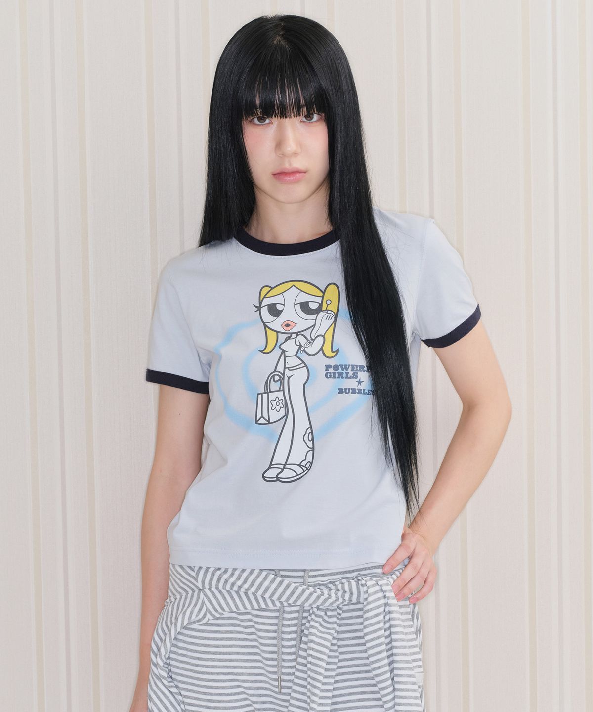 아메스 월드와이드(AMES-WORLDWIDE) PPG GIRL RINGER TEE SKY BLUE