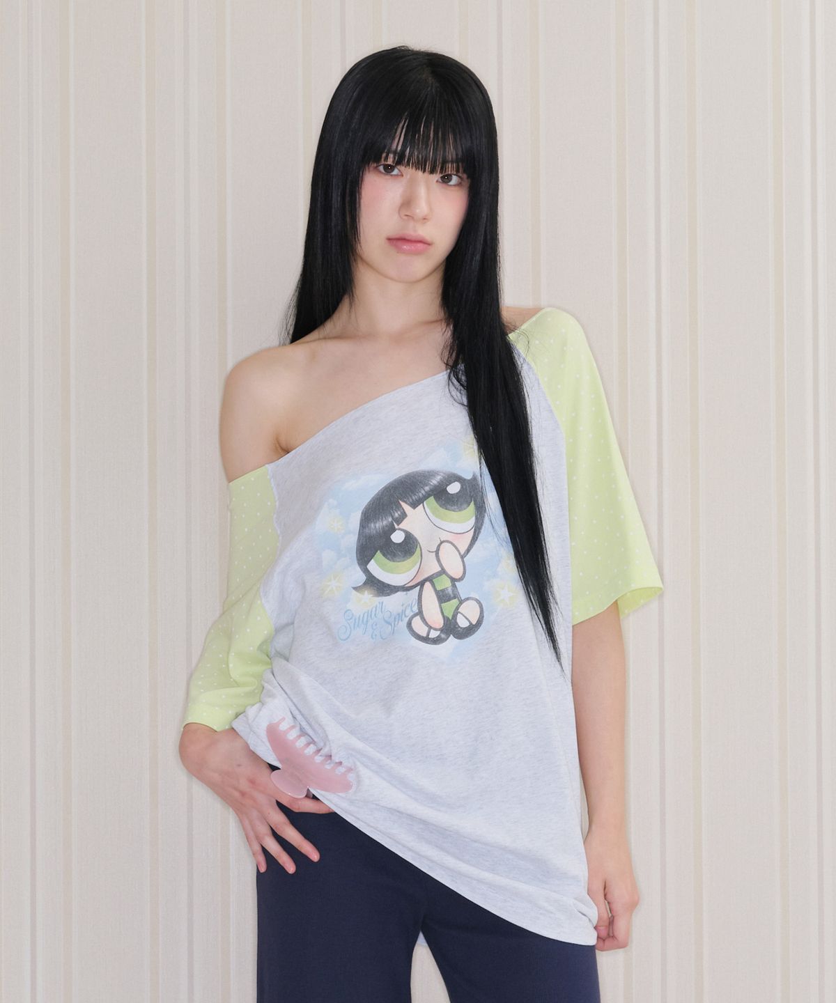 아메스 월드와이드(AMES-WORLDWIDE) PPG HEART RAGLAN OFF SHOULDER TEE LIGHT GREY