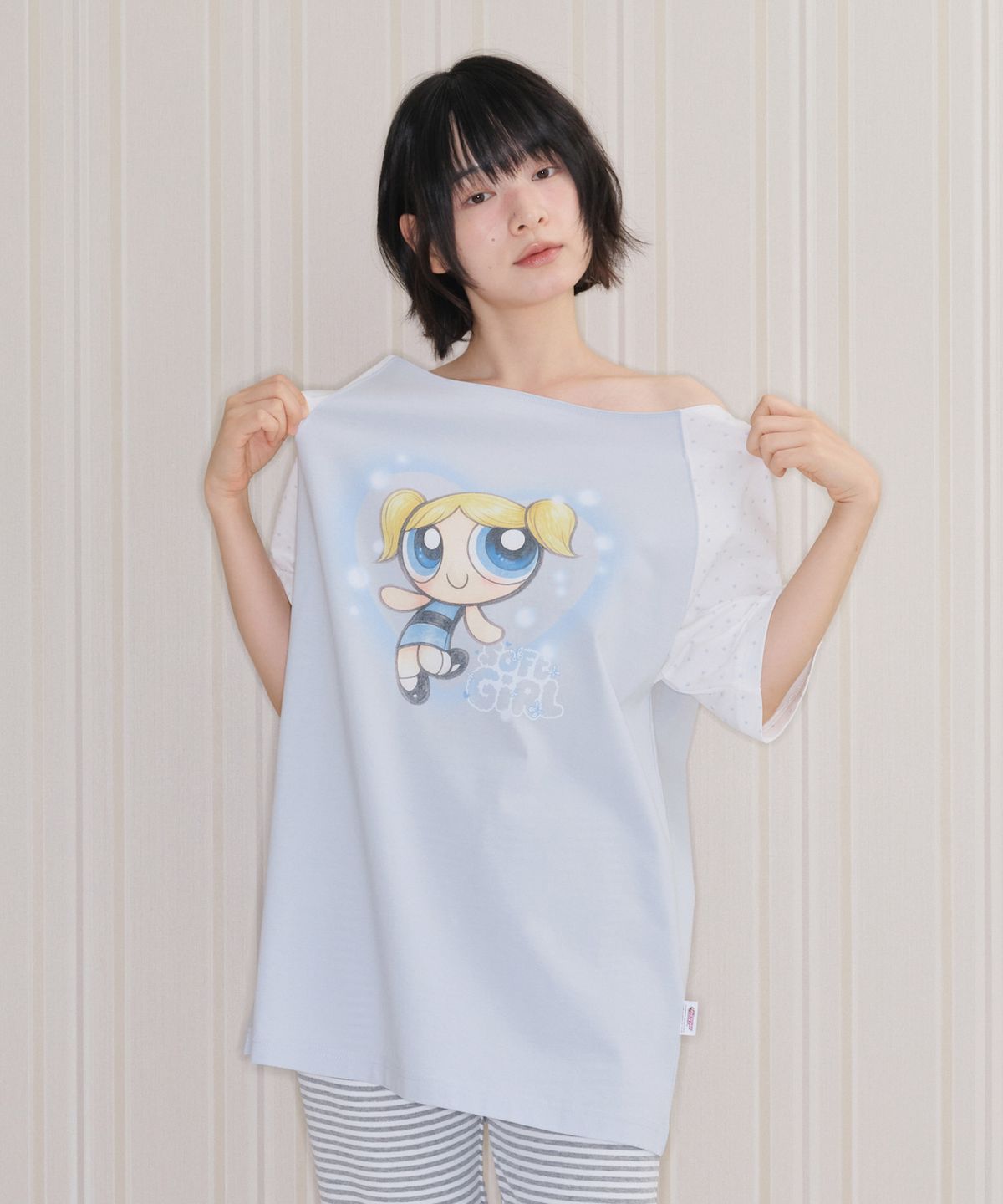아메스 월드와이드(AMES-WORLDWIDE) PPG HEART RAGLAN OFF SHOULDER TEE SKY BLUE