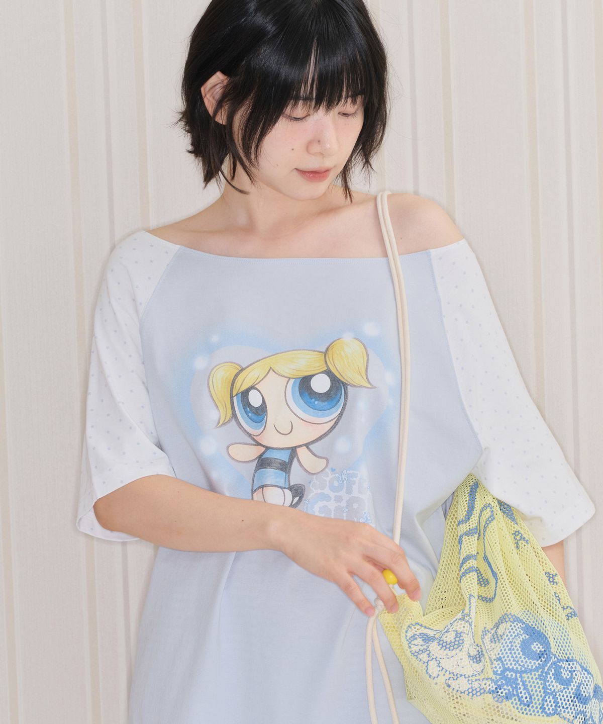 아메스 월드와이드(AMES-WORLDWIDE) PPG HEART RAGLAN OFF SHOULDER TEE SKY BLUE