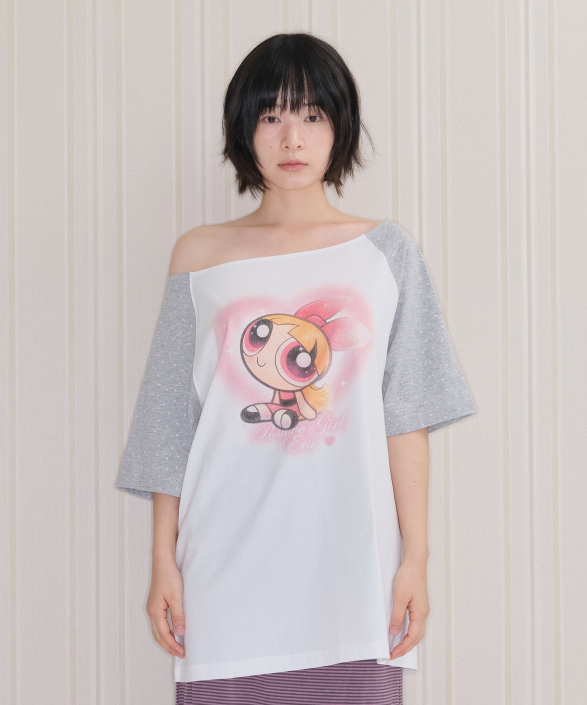아메스 월드와이드(AMES-WORLDWIDE) PPG HEART RAGLAN OFF SHOULDER TEE WHITE