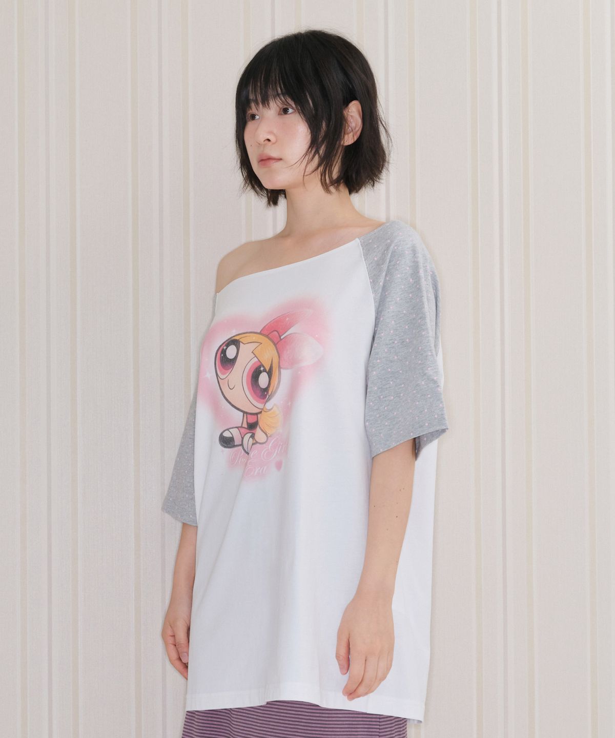 아메스 월드와이드(AMES-WORLDWIDE) PPG HEART RAGLAN OFF SHOULDER TEE WHITE