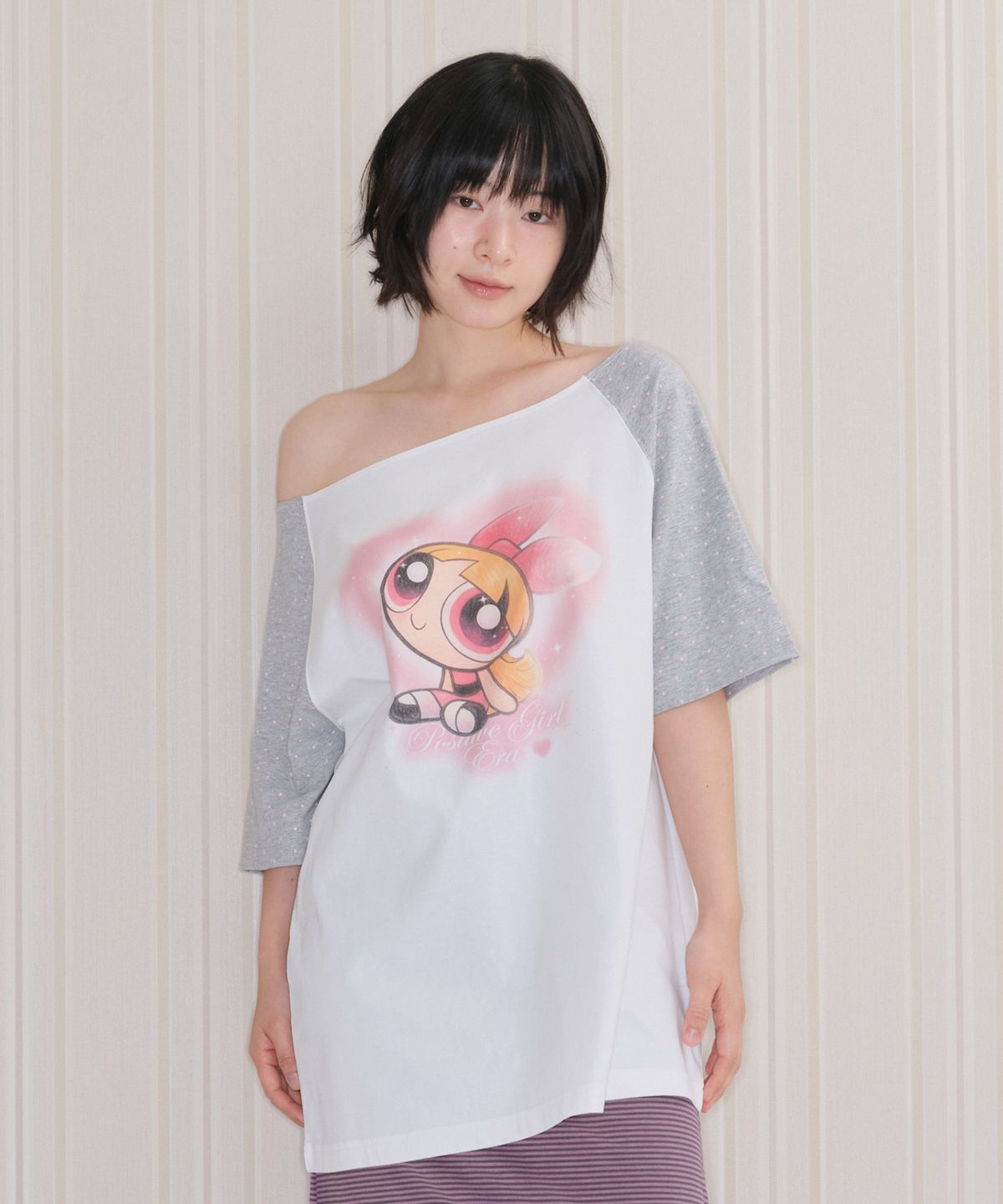 아메스 월드와이드(AMES-WORLDWIDE) PPG HEART RAGLAN OFF SHOULDER TEE WHITE