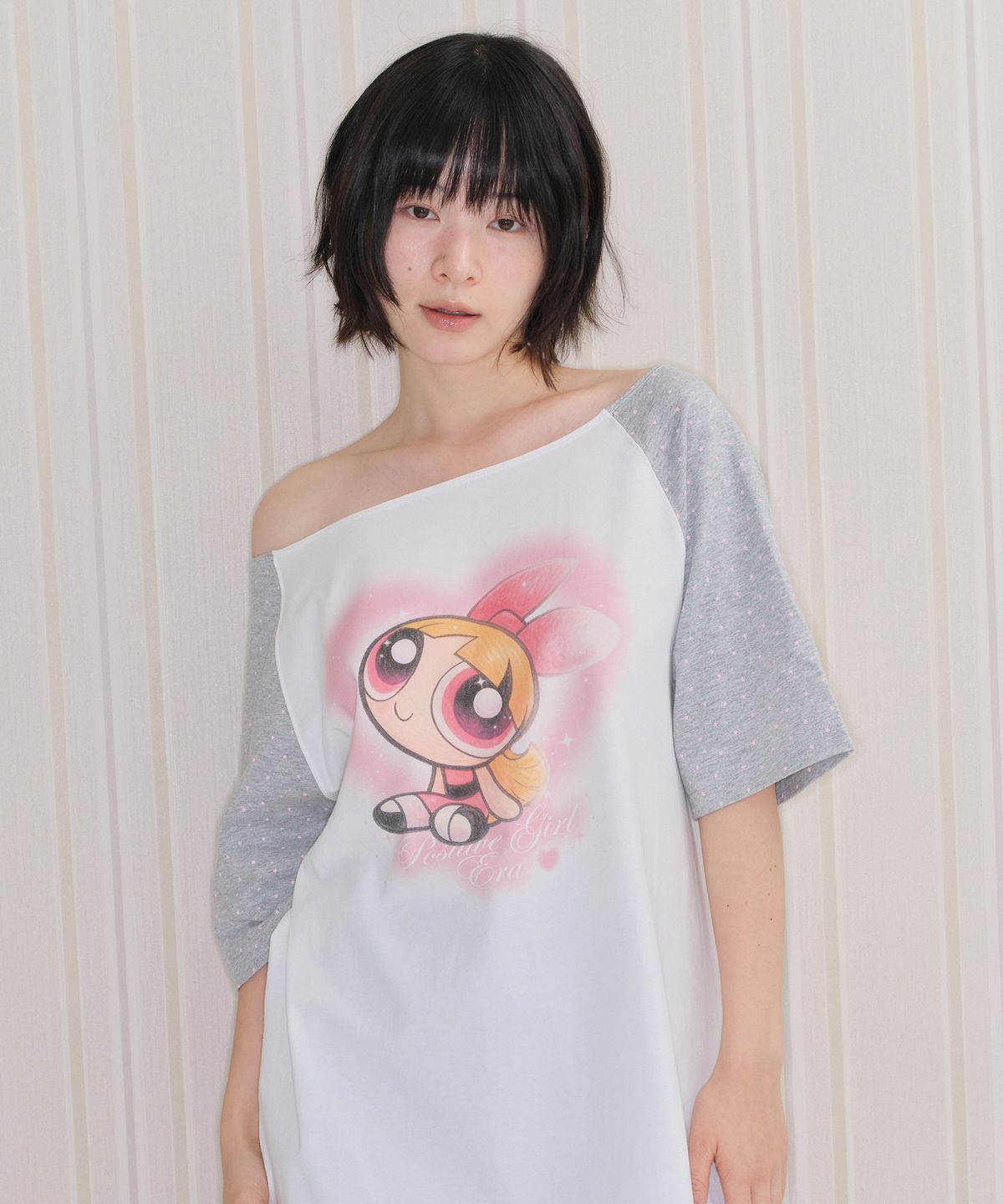 아메스 월드와이드(AMES-WORLDWIDE) PPG HEART RAGLAN OFF SHOULDER TEE WHITE