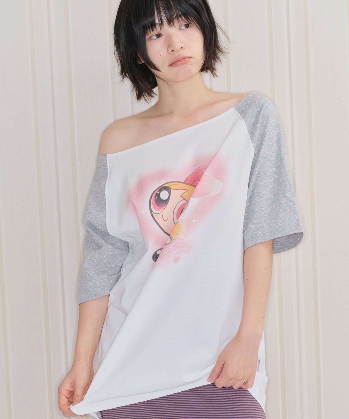 아메스 월드와이드(AMES-WORLDWIDE) PPG HEART RAGLAN OFF SHOULDER TEE WHITE