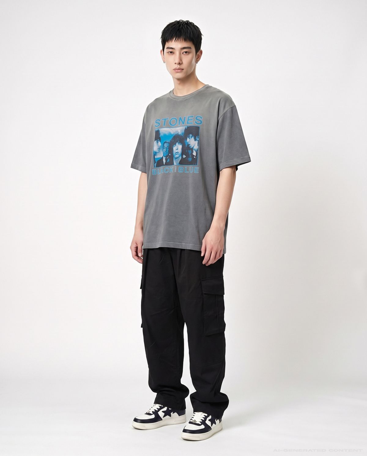 아크메드라비(ACME DE LA VIE) ROLLING STONES BLACK BLUE POSTER SHORT SLEEVE T-SHIRT