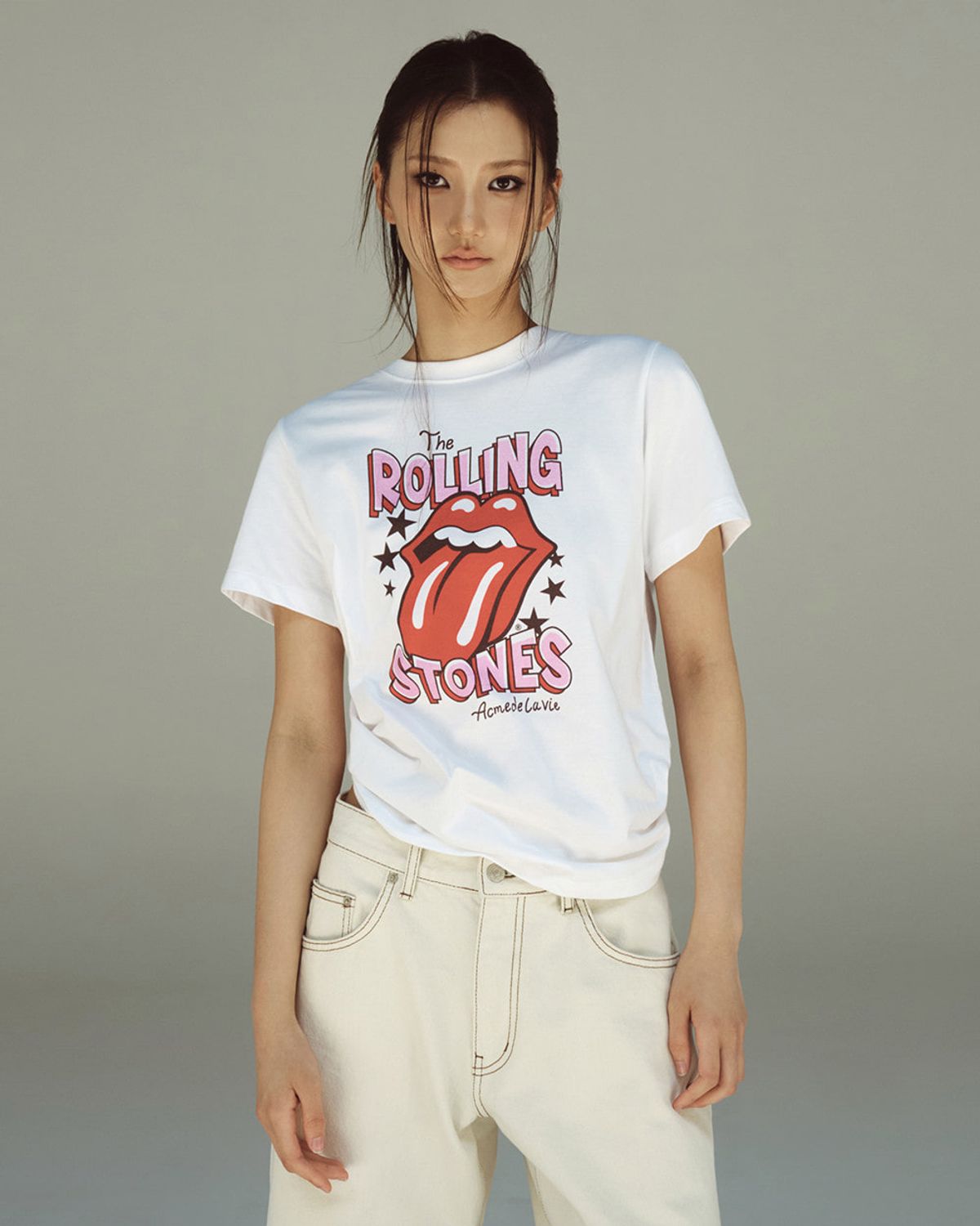 아크메드라비(ACME DE LA VIE) WOMAN ROLLING STONES DOODLE STAR SHORT SLEEVE T-SHIRT