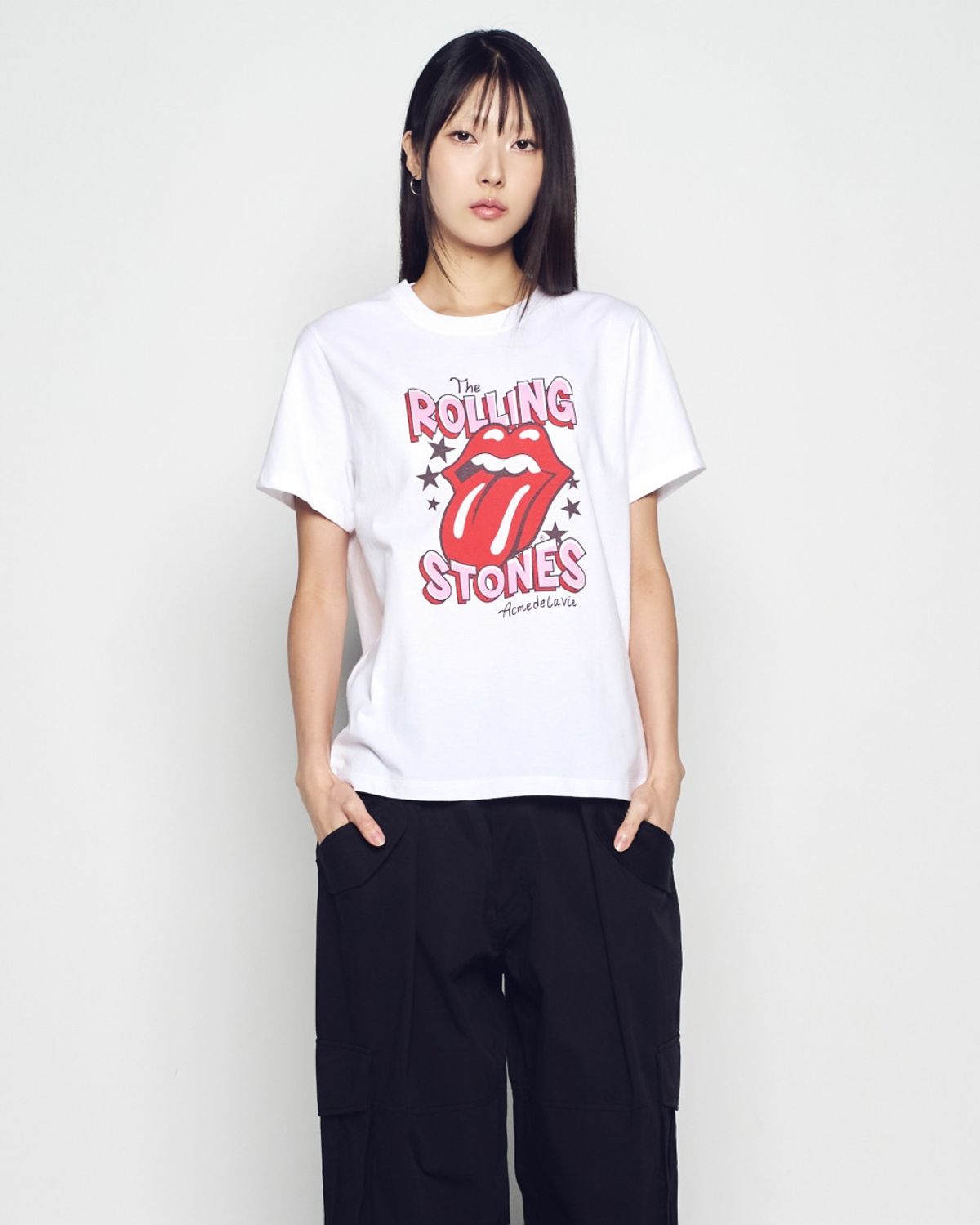 아크메드라비(ACME DE LA VIE) WOMAN ROLLING STONES DOODLE STAR SHORT SLEEVE T-SHIRT