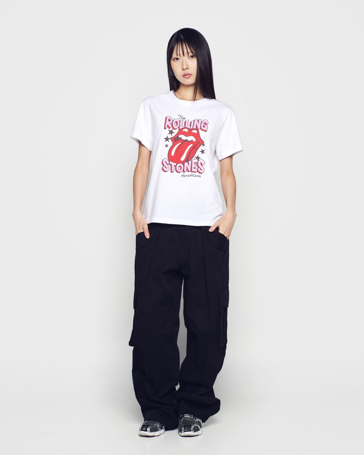 아크메드라비(ACME DE LA VIE) WOMAN ROLLING STONES DOODLE STAR SHORT SLEEVE T-SHIRT