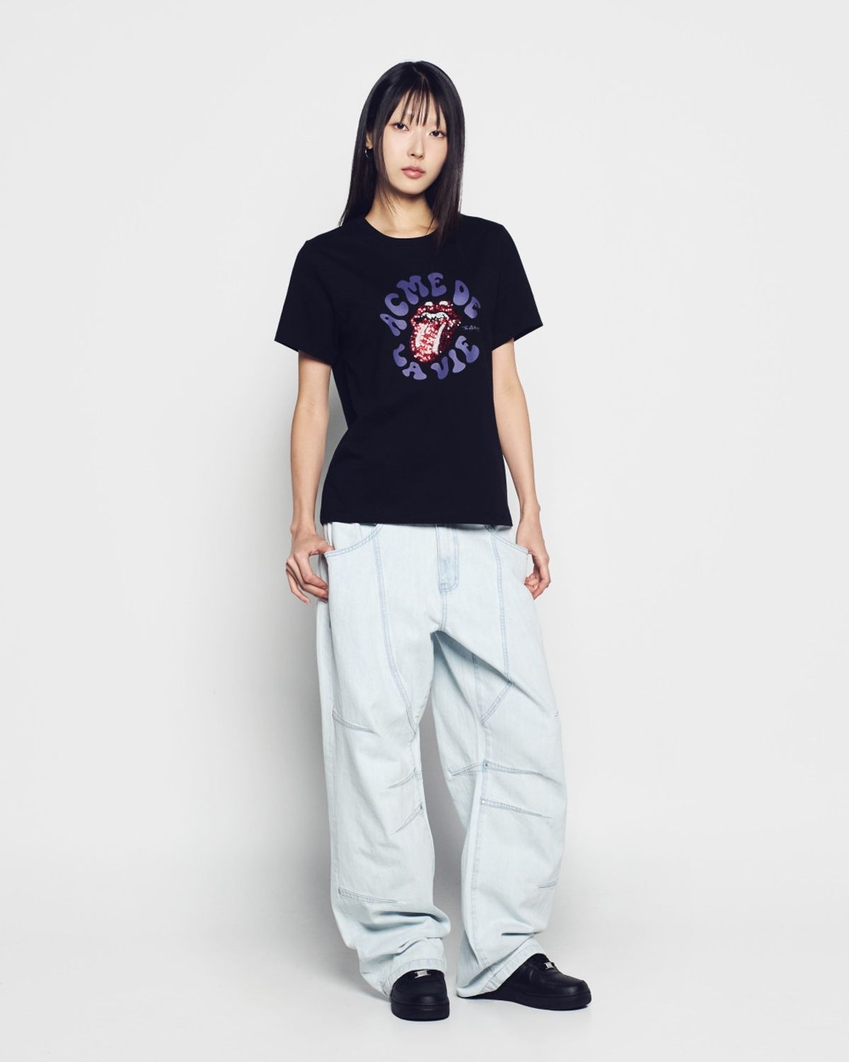 아크메드라비(ACME DE LA VIE) WOMAN ROLLING STONES SPANGLES SHORT SLEEVE T-SHIRT