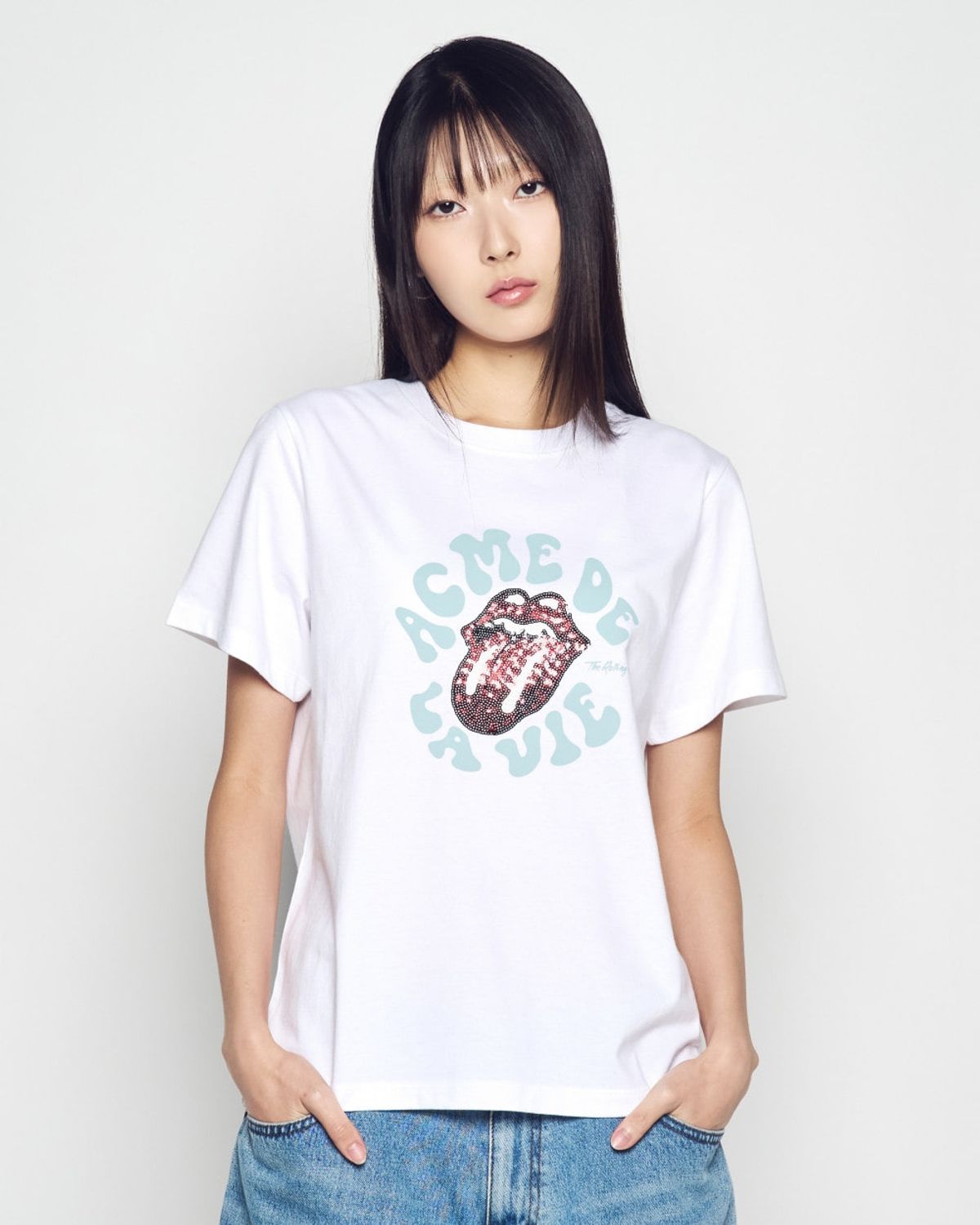 아크메드라비(ACME DE LA VIE) WOMAN ROLLING STONES SPANGLES SHORT SLEEVE T-SHIRT