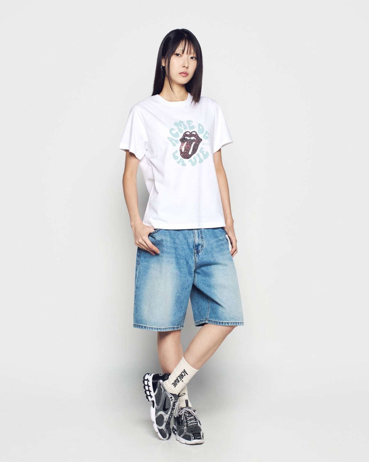 아크메드라비(ACME DE LA VIE) WOMAN ROLLING STONES SPANGLES SHORT SLEEVE T-SHIRT