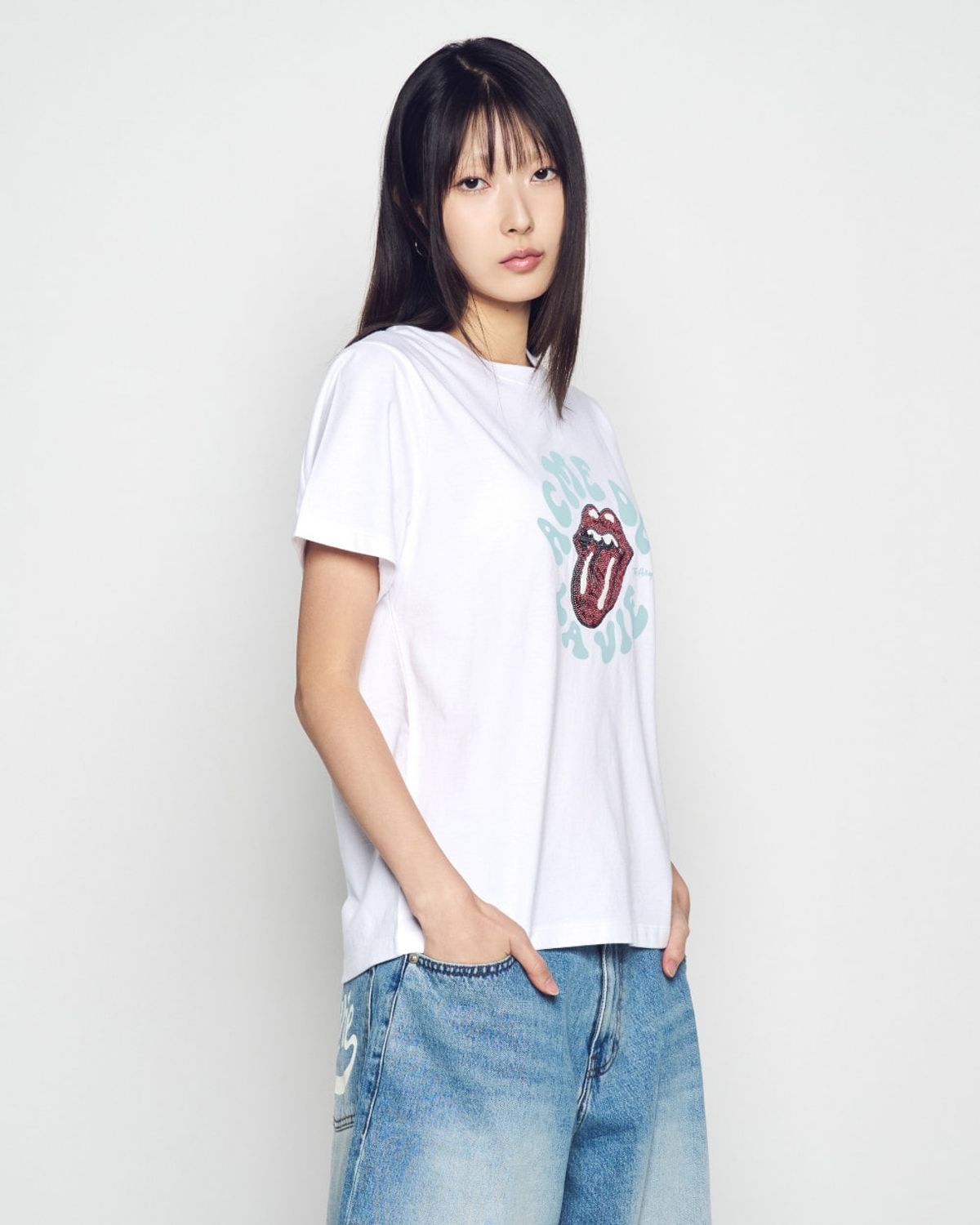 아크메드라비(ACME DE LA VIE) WOMAN ROLLING STONES SPANGLES SHORT SLEEVE T-SHIRT
