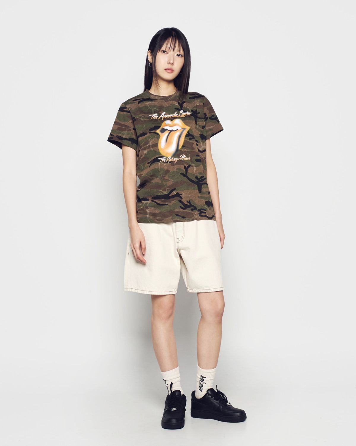 아크메드라비(ACME DE LA VIE) WOMAN ROLLING STONES CAMO BLUR SHORT SLEEVE T-SHIRT