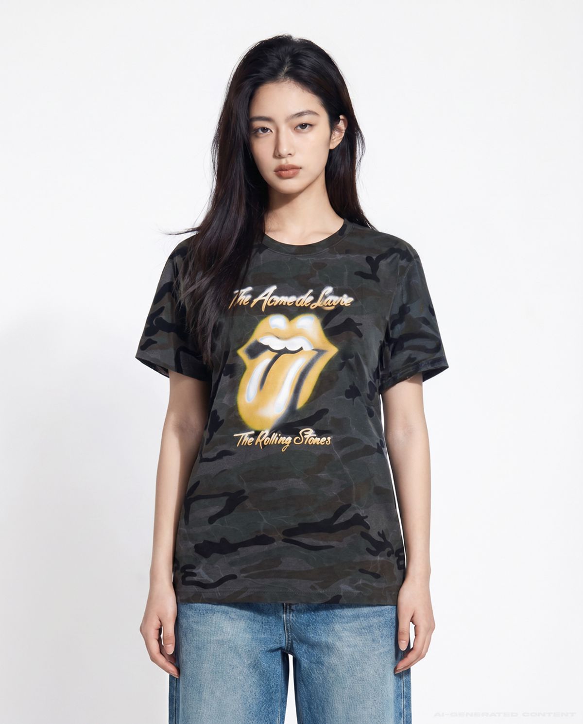 아크메드라비(ACME DE LA VIE) WOMAN ROLLING STONES CAMO BLUR SHORT SLEEVE T-SHIRT