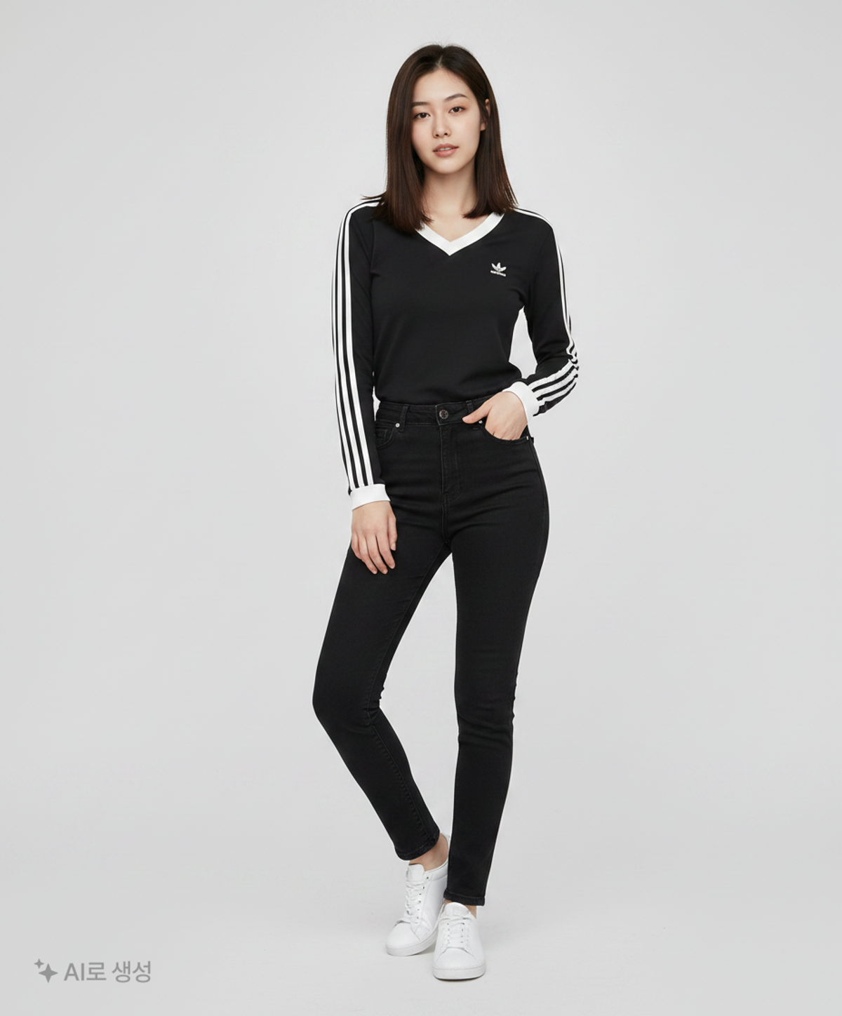 아디다스(ADIDAS) 브이넥 긴팔 셔츠 - 블랙 / IY7247 S