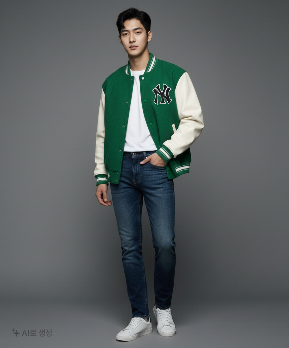 엠엘비(MLB) 베이직 미디움 로고 울 바시티자켓 NY (Mg.Green) M
