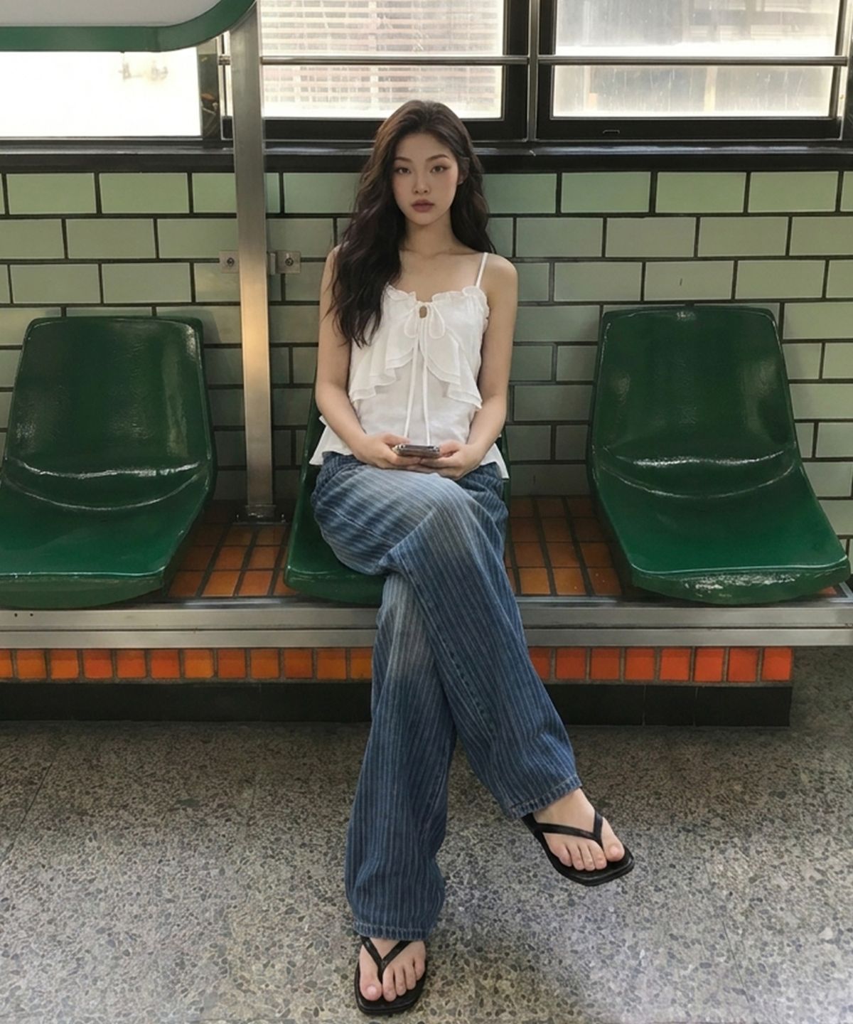 낫유즈얼(NOTUSUAL) 유즈얼 스트라이프 와이드 데님 팬츠 1color