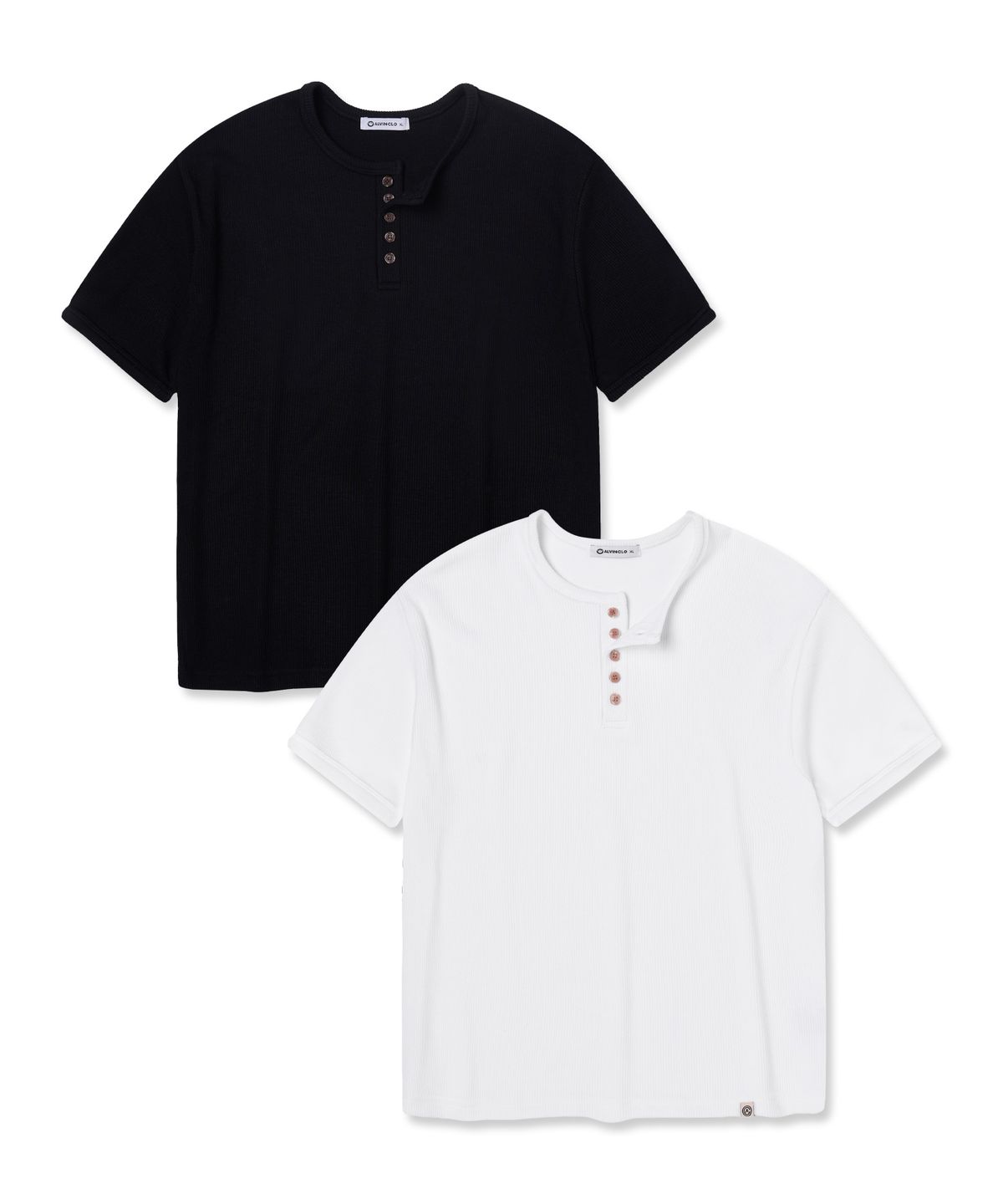 앨빈클로(ALVINCLO) [2PACK] 골지 5버튼 헨리넥 크롭핏 반팔티 2종 패키지