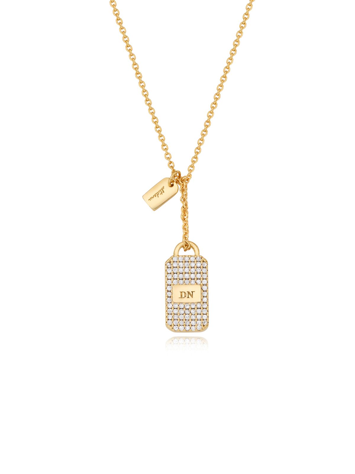 데누(DENU) Delicate Crystal Nameplate Necklace [Pave]