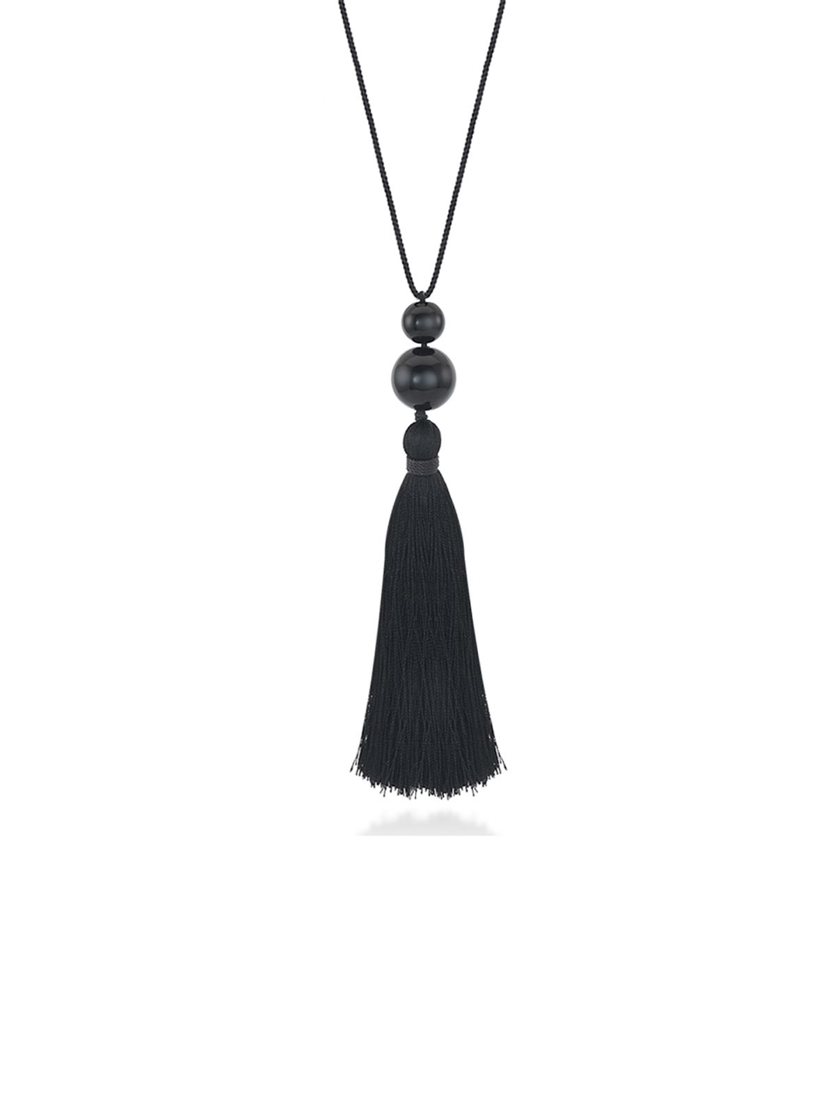데누(DENU) Black Tessel & Glass Necklace [Black]