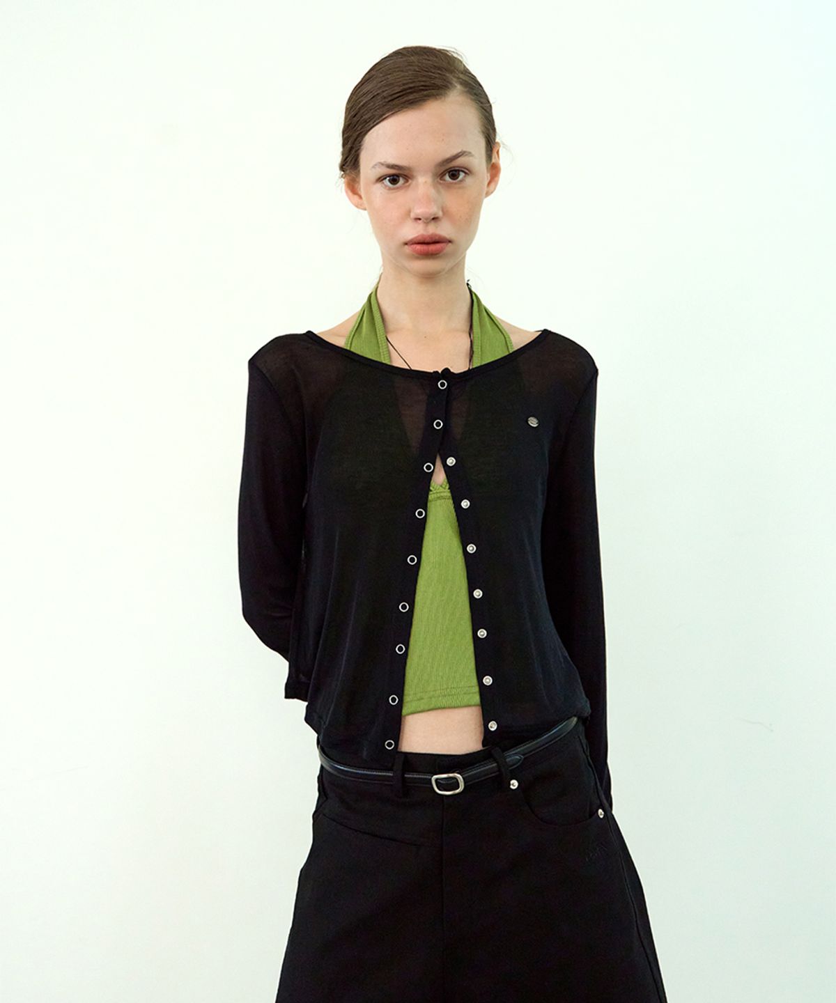위메농(OUI MAIS NON) Mist boatneck snap cardigan
