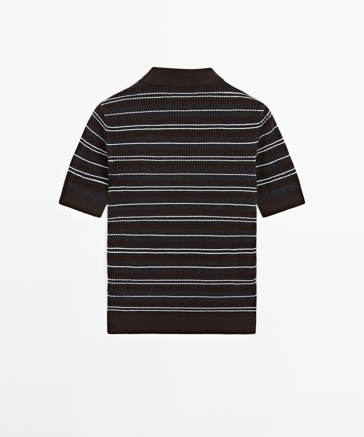 마시모두띠(MASSIMO DUTTI) 코튼 블렌드 스트라이프 오픈워크 폴로셔츠