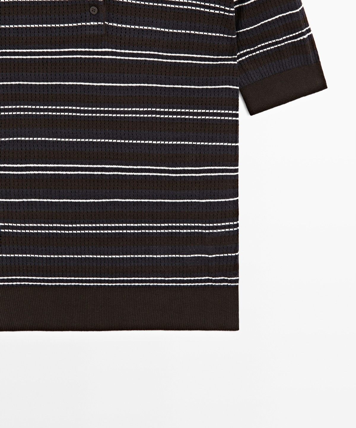 마시모두띠(MASSIMO DUTTI) 코튼 블렌드 스트라이프 오픈워크 폴로셔츠